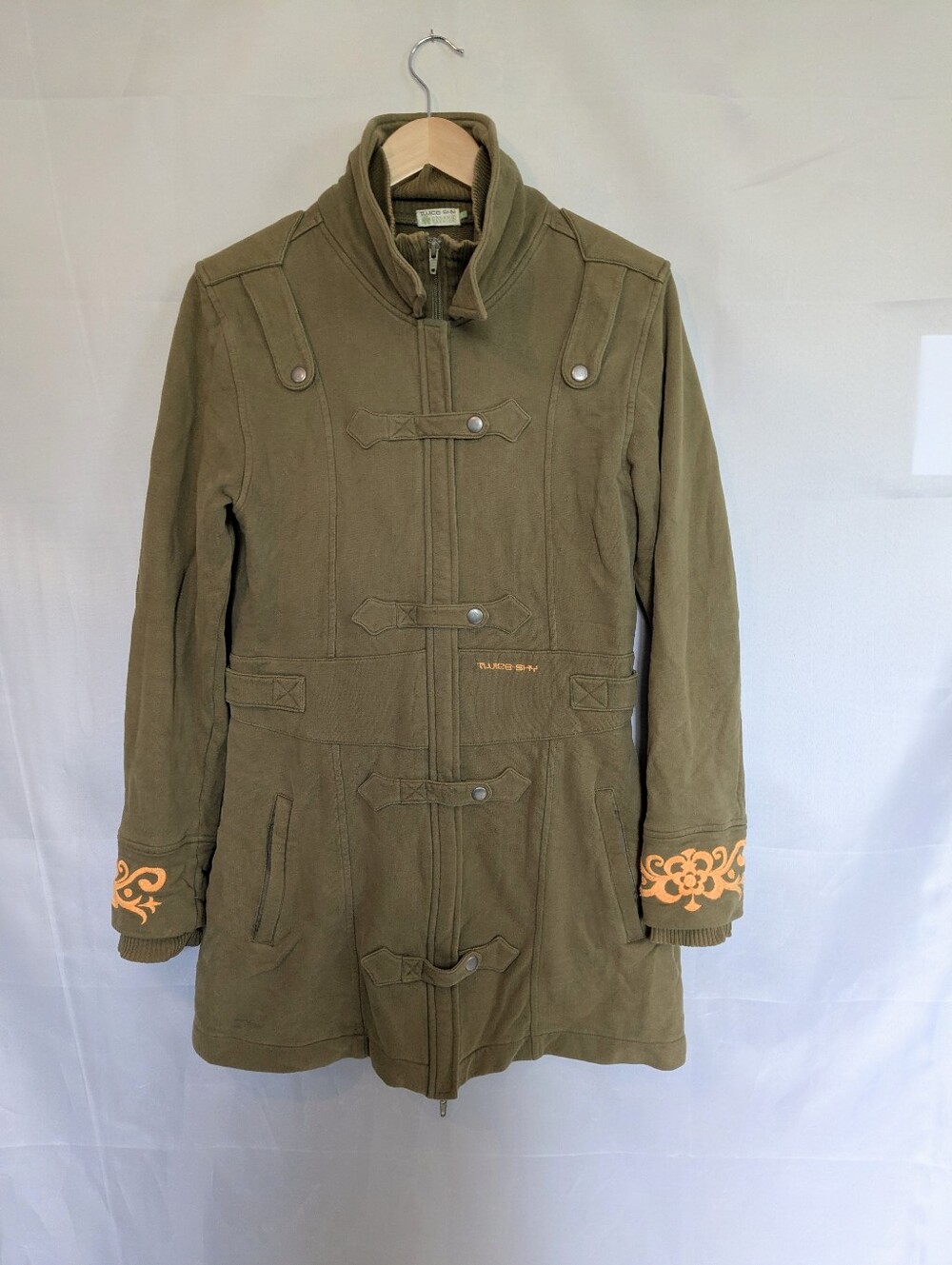 Vintage Y2K Twice Shy Organic Cotton Embroidery Military Style Mid Length Jacket
